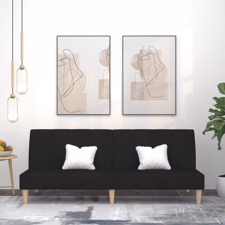 vidaXL Divano Letto Click Clack Moderno in Tessuto Nero con Struttura in Legno Solido e Poggiatesta Regolabile