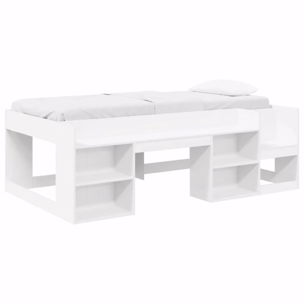 Letto Singolo Rialzato per Bambini vidaXL Bianco con Ripostiglio Laterale in Legno MDF – 2