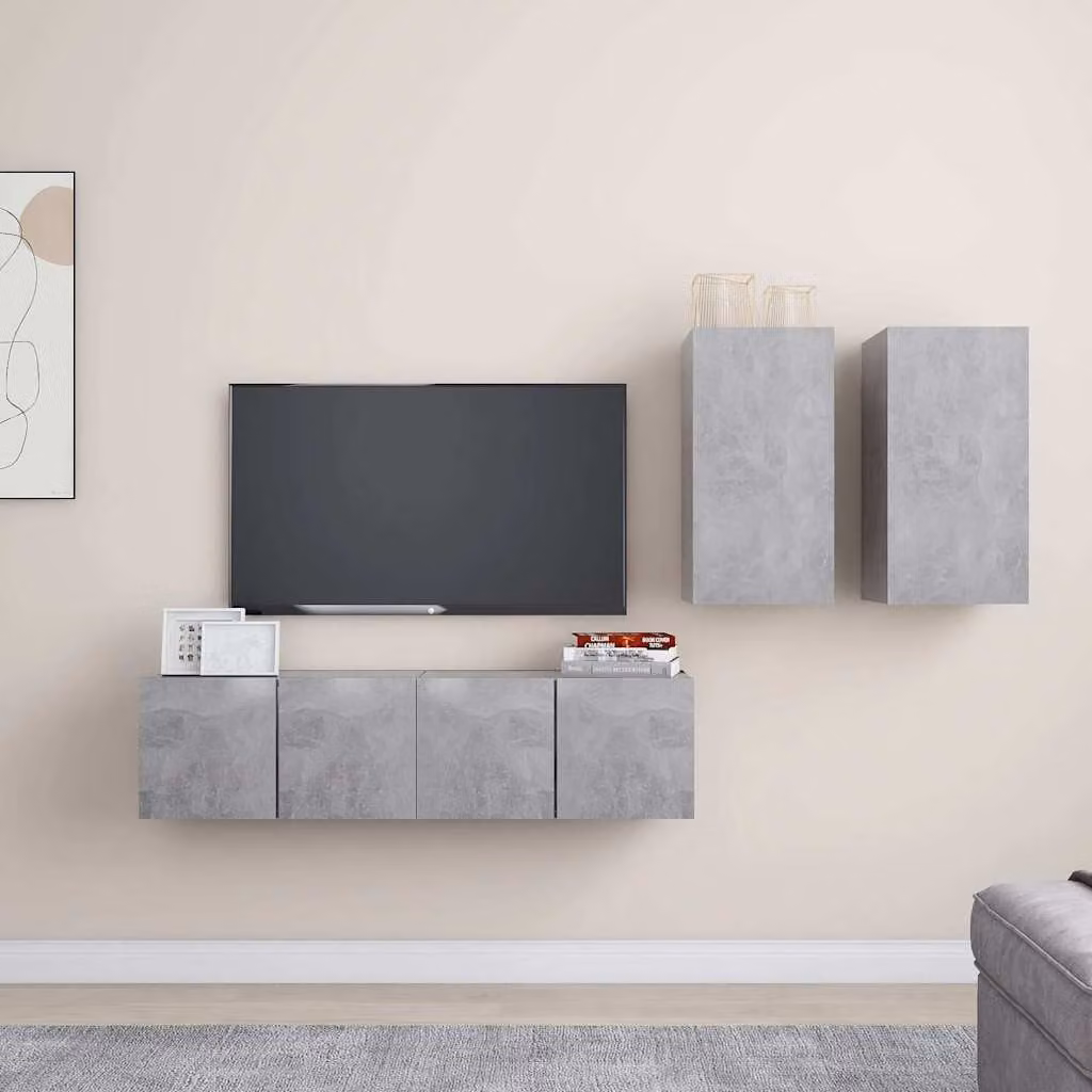 Set di mobili porta TV moderno vidaXL in legno e MDF, colore grigio, modello da appendere a parete