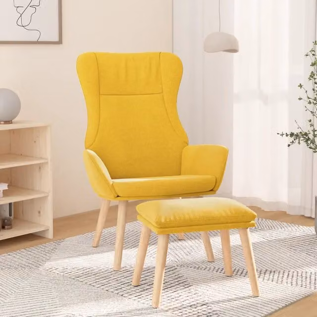 Poltrona Relax con Poggiapiedi vidaXL in Tessuto Giallo con Struttura in Metallo e Legno