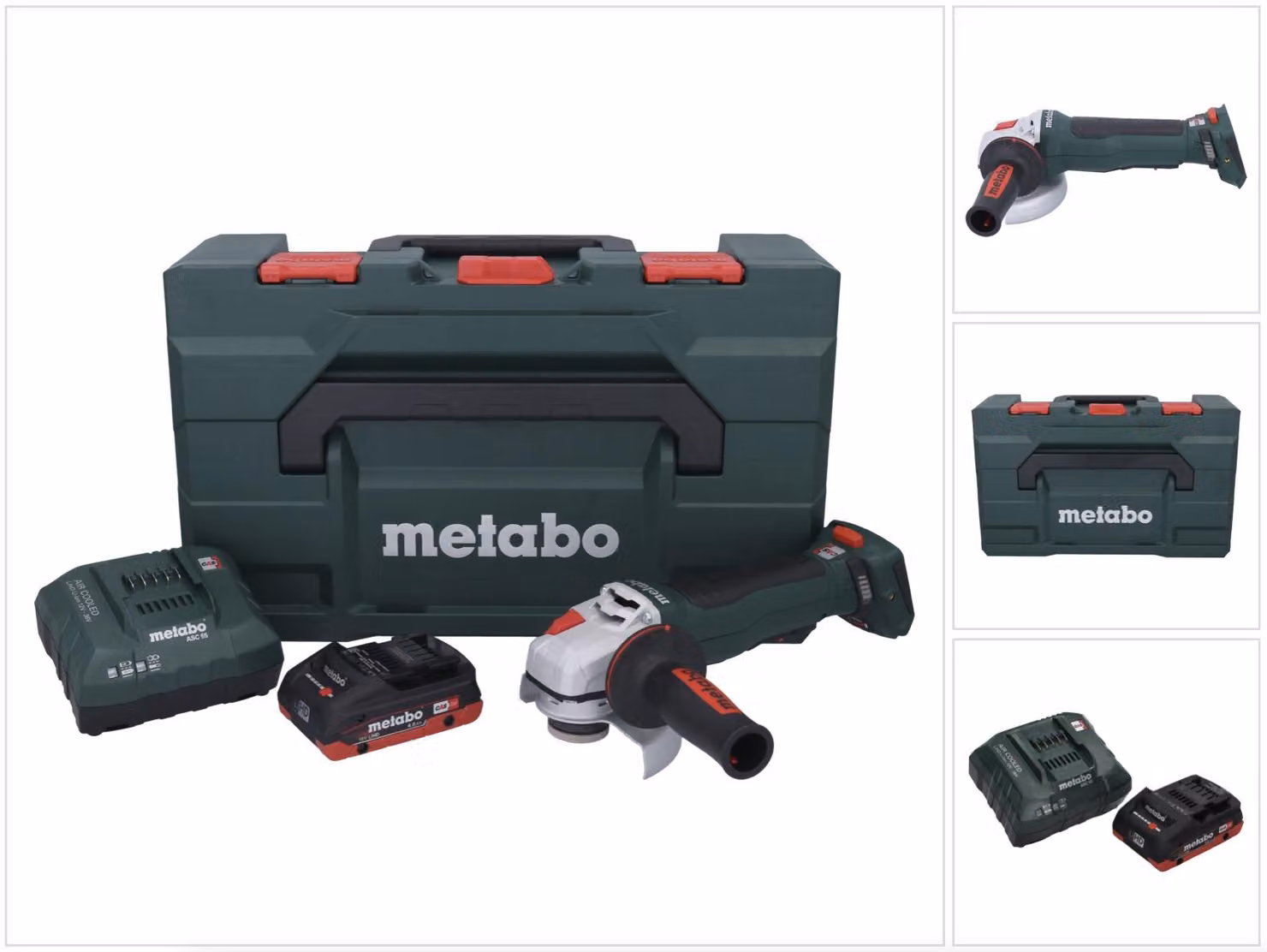 Smerigliatrice angolare a batteria Metabo WPB 18 LT BL 11-125 Quick 18 V 125 mm Brushless + 1 batteria da 4,0 Ah + caricabatterie + metaBOX