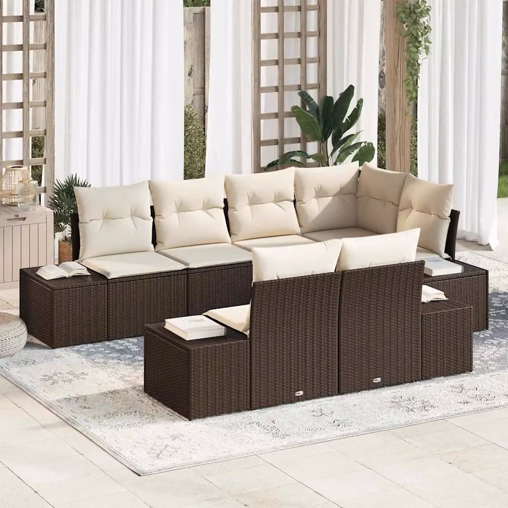 Set Divano da Giardino a L vidaXL in Polyrattan con Cuscini Marrone e Beige – 1