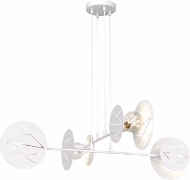Lampadario 4 Luci Amon-Ra Acciaio Bianco Bracci Diffusori A Cerchio