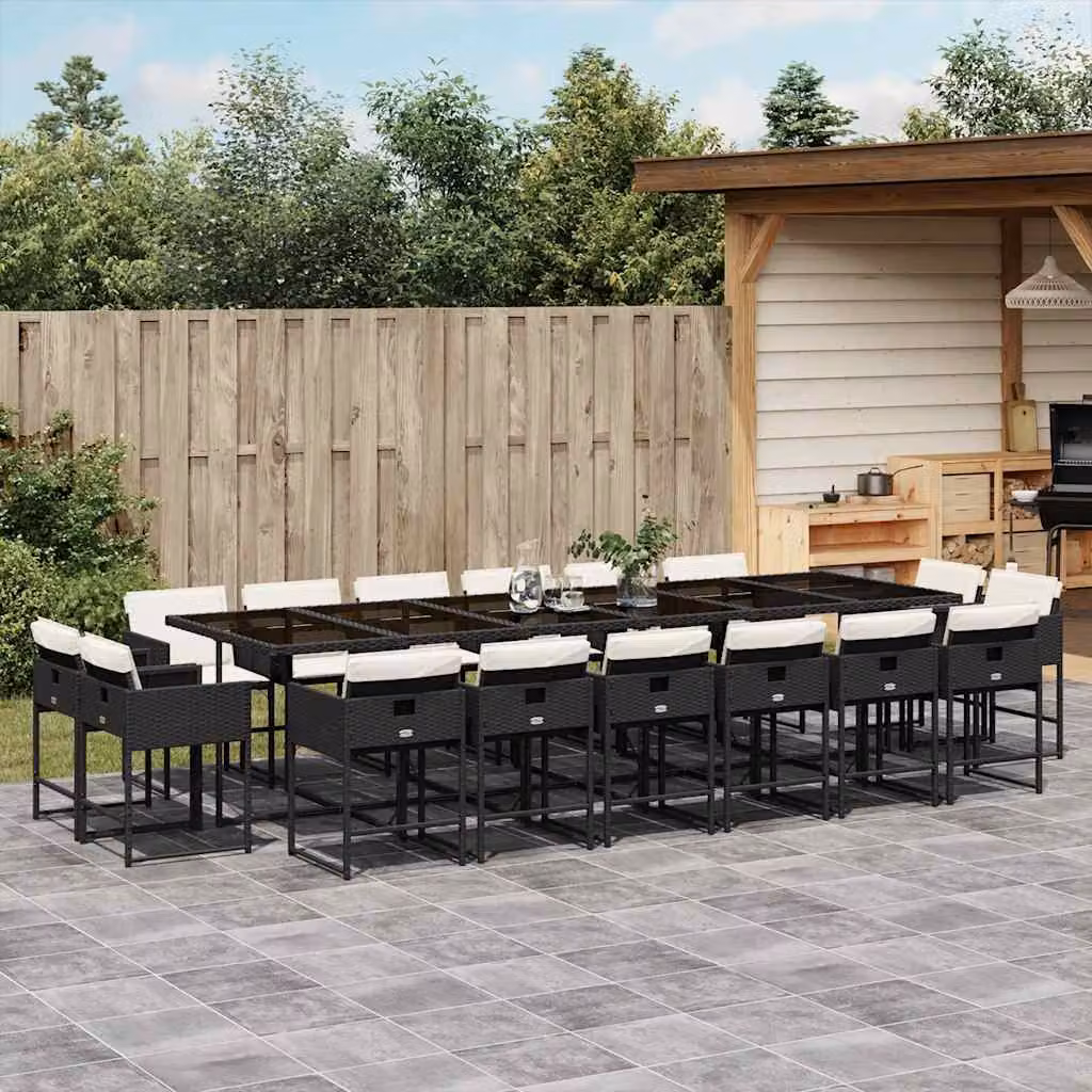 Set da Pranzo da Giardino vidaXL 17 pz in Polyrattan Nero con Piano in Vetro e Cuscini – 1