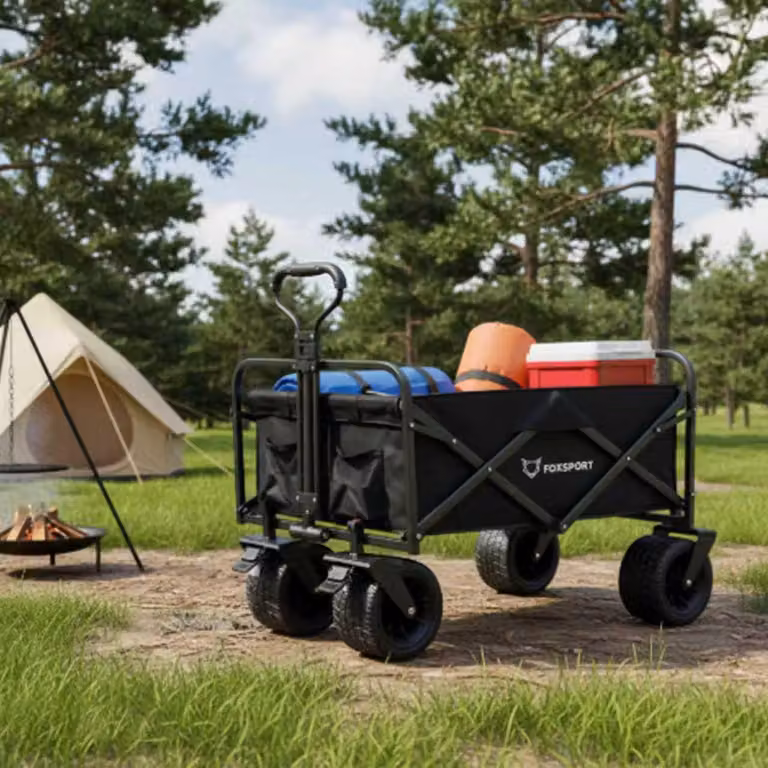 Carrello pieghevole, ideale per il campeggio e la spesa, portata fino a 100 kg, carrello a mano, 90 x 49 x 57 cm, nero