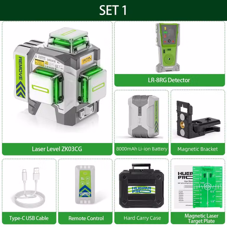 Set di laser per linee di riferimento - Livella laser 3D a 12 linee - Autolivellante con telecomando