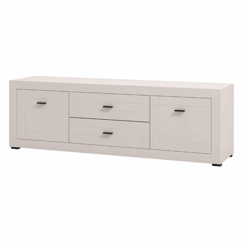 Mobile Porta TV Moderno DMORA con 2 Cassetti, Bianco e Crema, L: 166.5 cm, P: 41.5 cm, H: 53.5 cm – 2