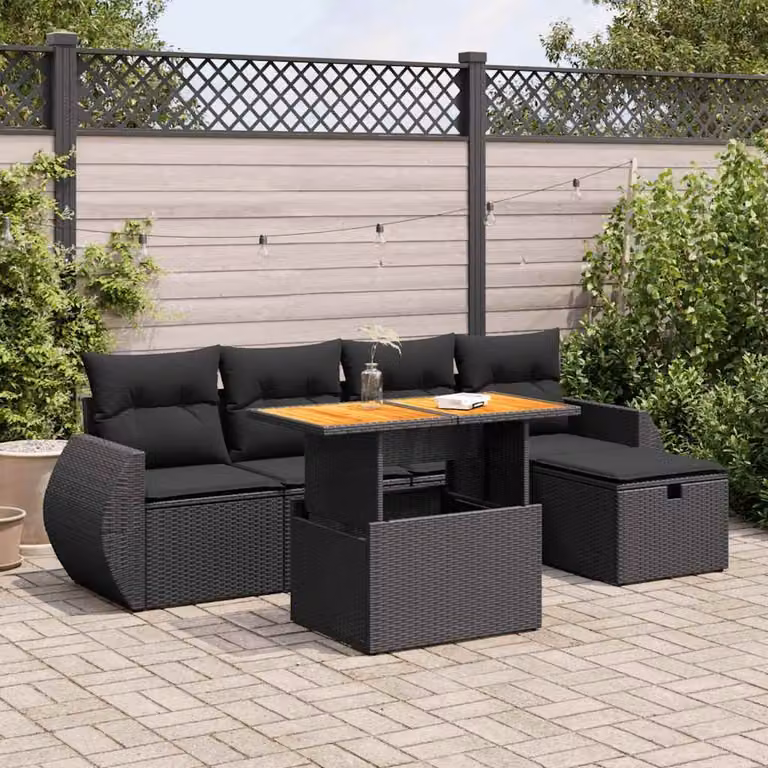 Maison Exclusive - Set da giardino 6 pezzi con cuscini in polyrattan nero