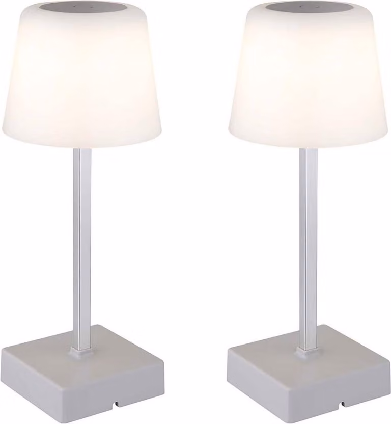 Lampada da tavolo a LED, 2 luci, argento, dimmer a sfioramento, batteria ricaricabile, H 25,5 cm