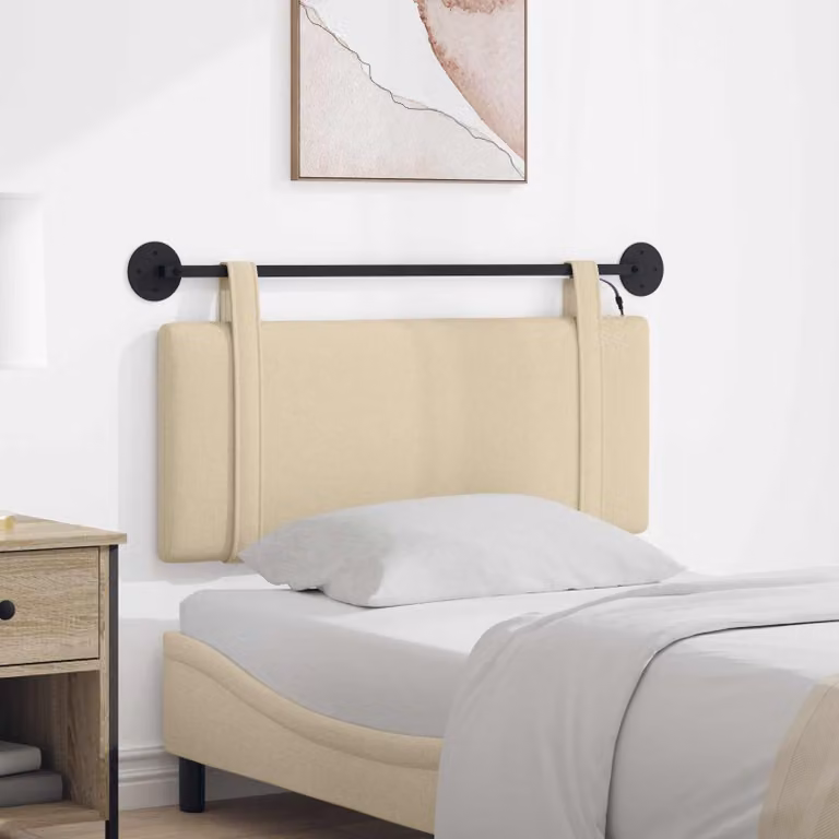 Testiera per letto sospesa vidaXL in tessuto beige con illuminazione integrata e pannello imbottito