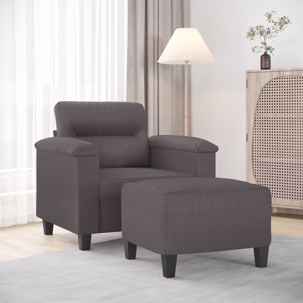 vidaXL Poltrona Relax con Poggiapiedi Grigia in Similpelle e Schiuma – 1