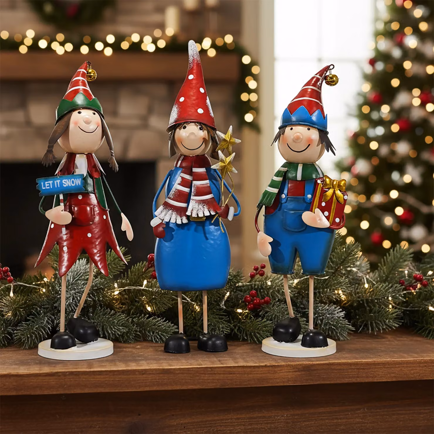 Vestiamo Casa Gran Natale - Set di decorazioni natalizie in metallo con personaggi festivi multicolore, Altezza: 42 cm – 2