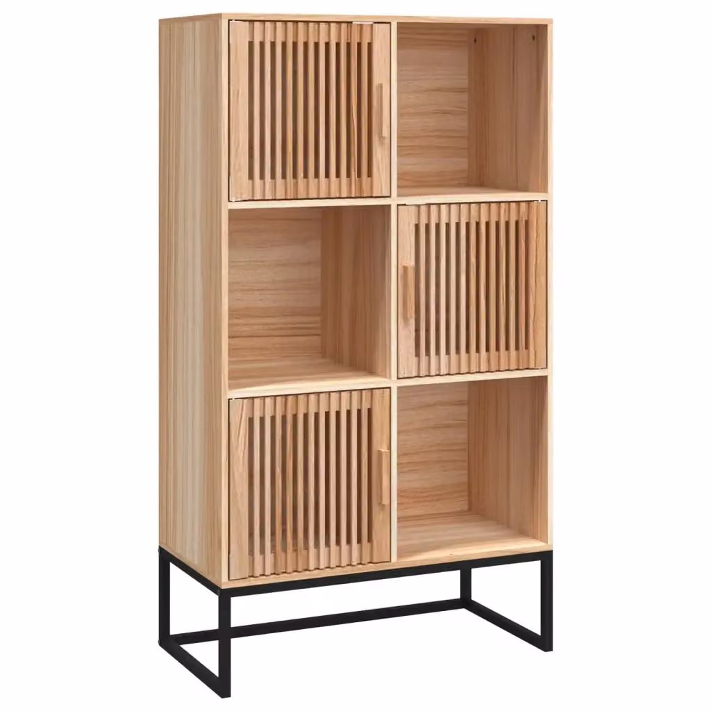 Credenza in stile scandinavo vidaXL in legno di pino e metallo, colore beige, L: 70 cm, P: 35 cm, H: 125 cm – 2