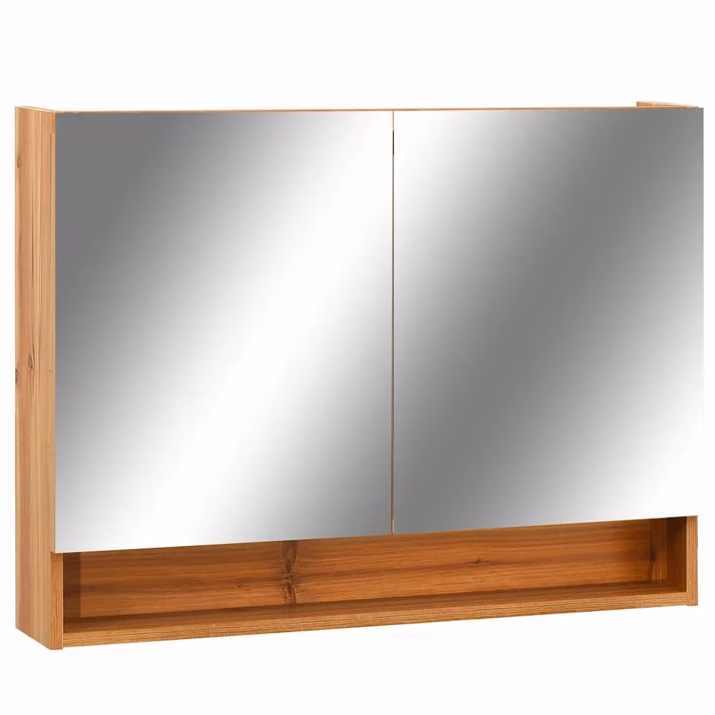 Armadietto da bagno con specchio e illuminazione LED MERCATOXL in MDF marrone e argento L: 80 cm, H: 60 cm, P: 15 cm – 2
