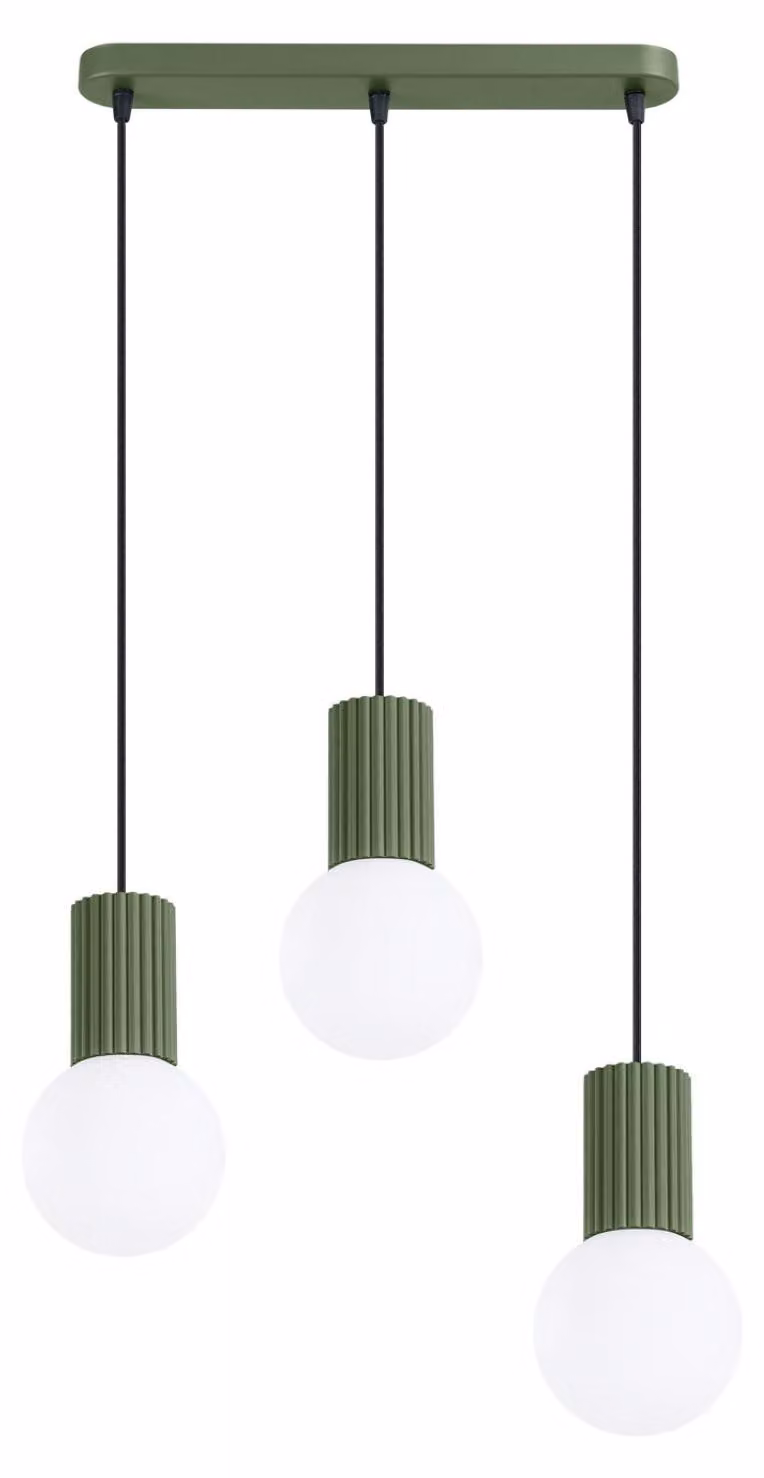 Lampada a sospensione HALO 3L verde oliva 3xG9 8W alluminio/vetro 120x6x40cm Sollux Lighting