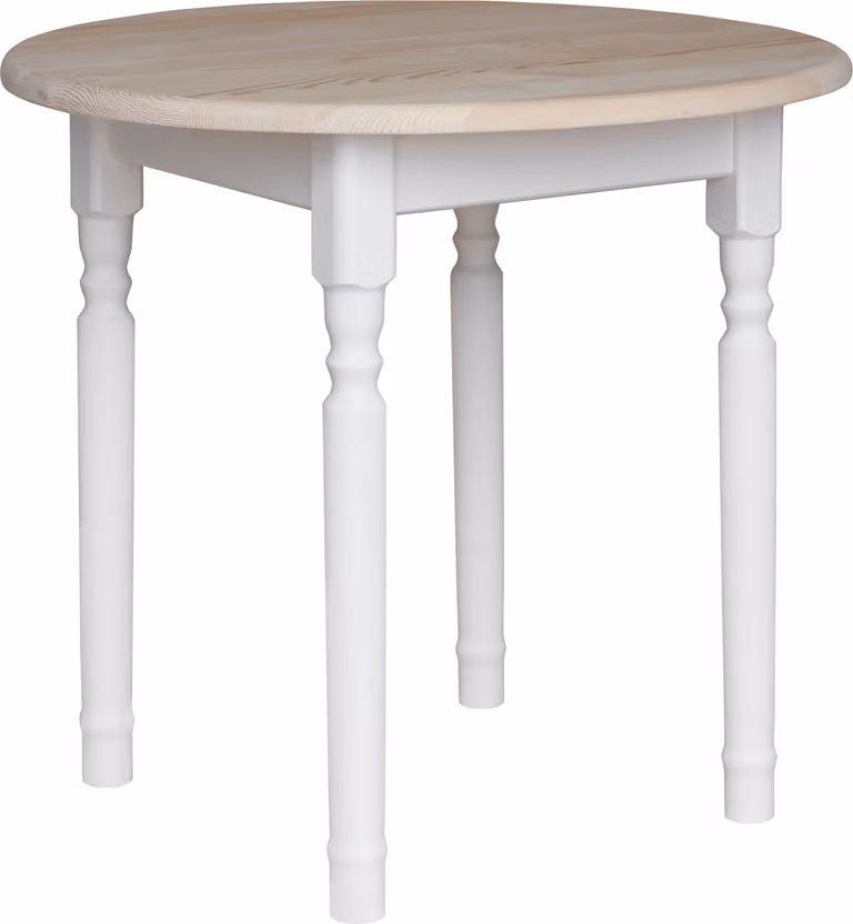 Tavolo rotondo bianco II in legno di pino massiccio con piano non laccato 90 cm