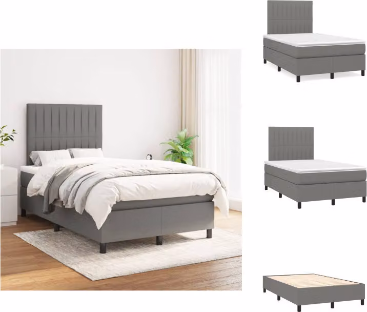 vidaXL Letto a molle con materasso in tessuto grigio scuro 120x200 cm - Letti e strutture letto
