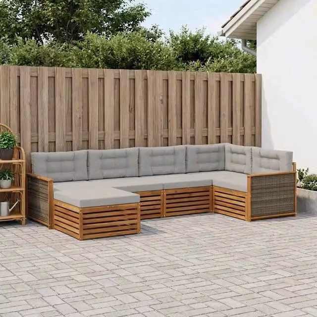 Set di divani da esterno 6 pz Naturale e Grigio Chiaro 3383559