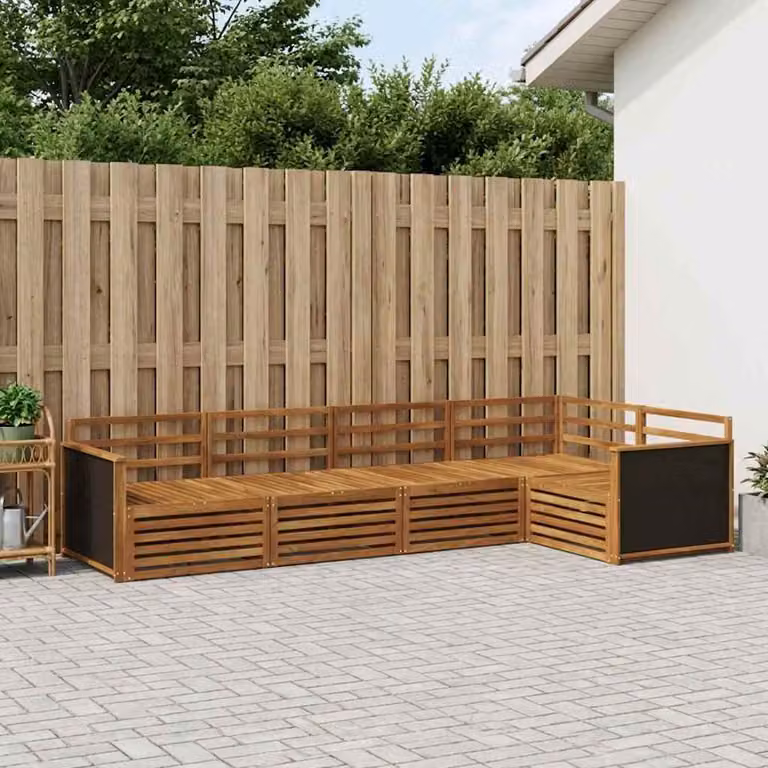 Set di divani da esterno vidaXL a forma di L in legno di acacia massello marrone con cuscini inclusi