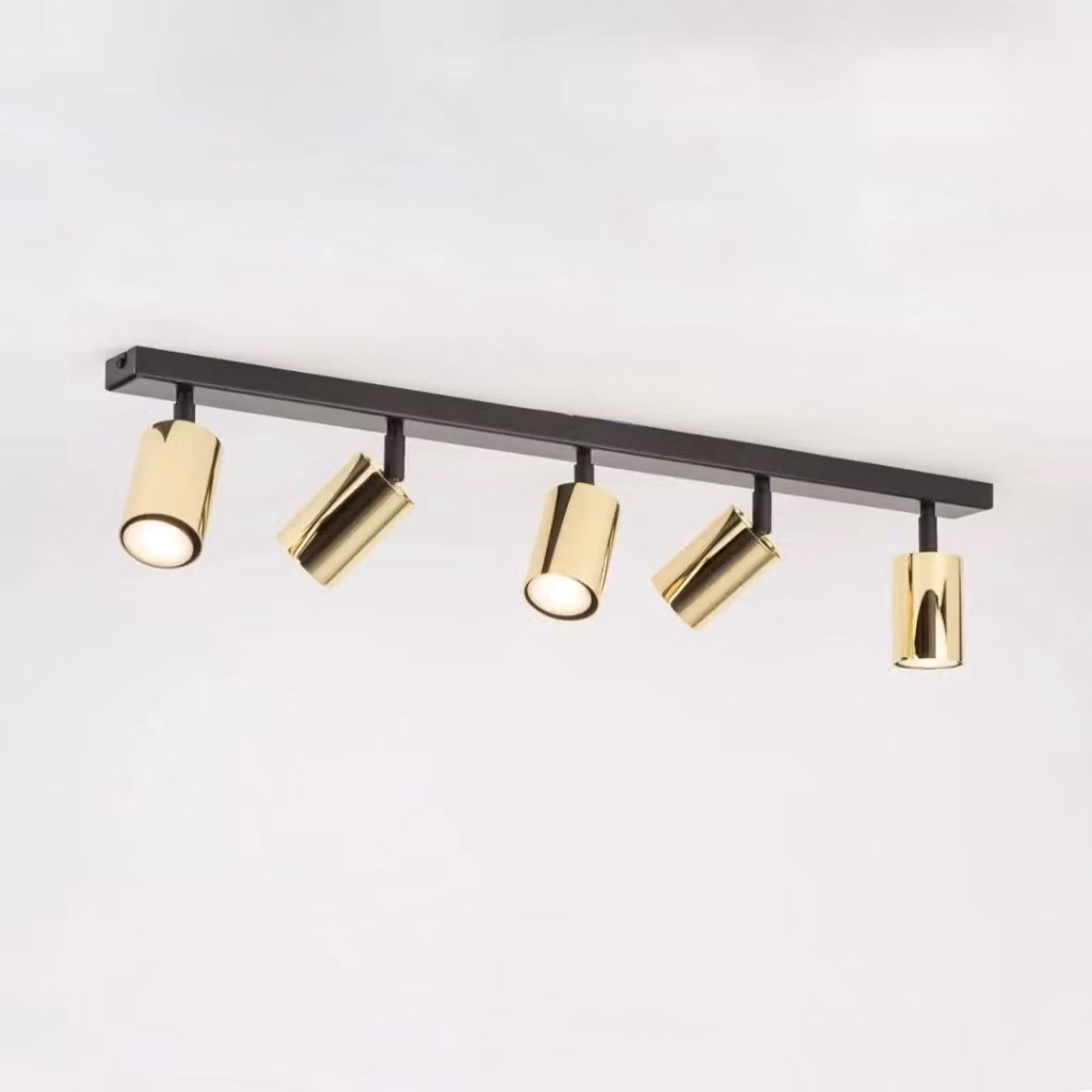 Plafoniera moderna Sigma Lighting Zoom con 5 faretti GU10 regolabili e dimmerabili in metallo nero e oro/ottone – 2