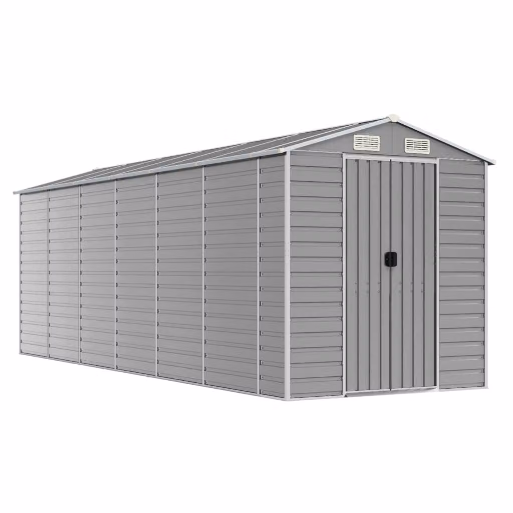 Casetta da giardino grigio chiaro 191x555x198 cm in acciaio zincato