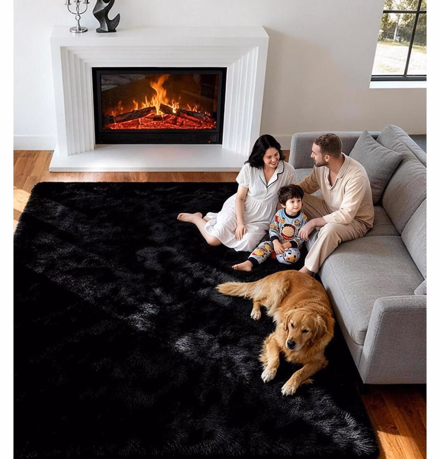Tappeto per soggiorno, 200 x 300 cm, nero, rettangolare