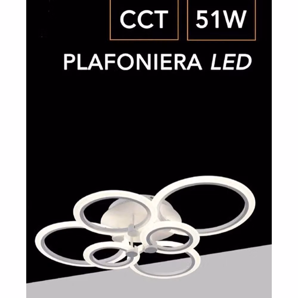 Trade Shop Traesio Lampadario a Plafoniera LED Moderno Bianco con 6 Cerchi Regolabili e 3 Tonalità CCT 3000K-6500K 51W – 2
