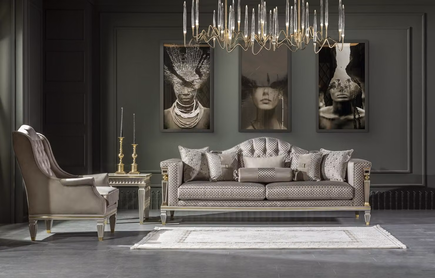 Wohnzimmer Set Grau Sofagarnitur Elegantes Sessel Modern Beistelltisch 3tlg.