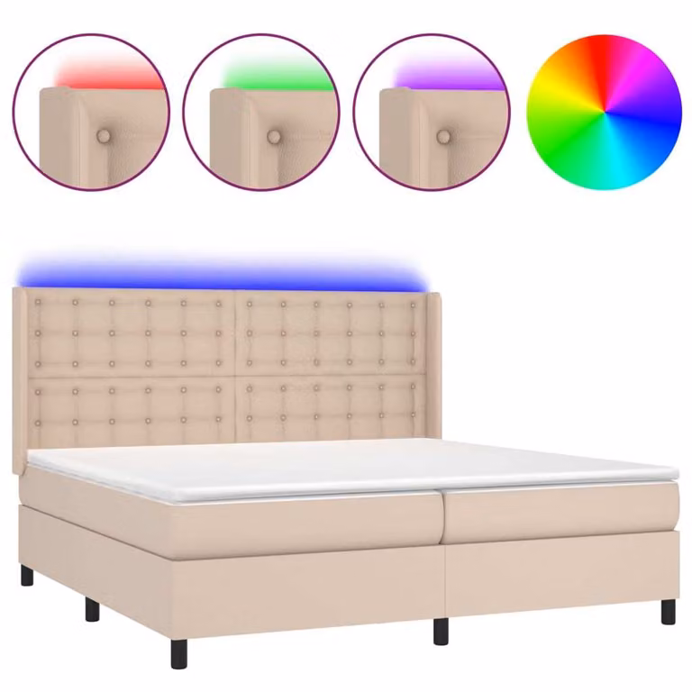 Giroletto Molle Materasso e LED Cappuccino 200x200cm Pelle finta