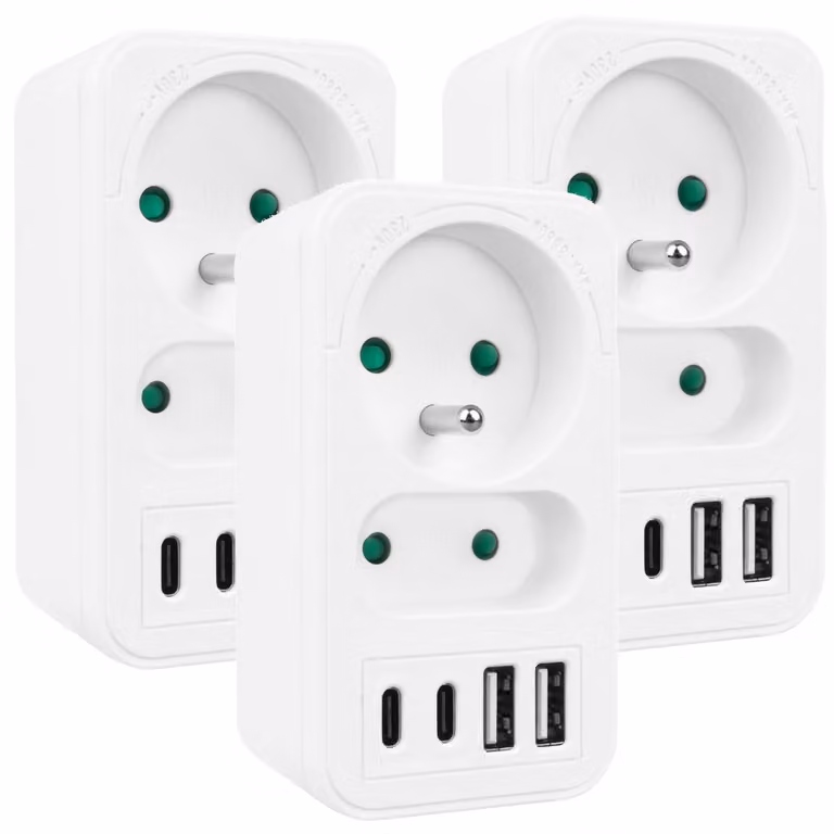 Presa di corrente Maclean x2 + distributore 4xUSB con 2 prese 2xUSB A 2xUSB C PD 20W 1x16A + 1x6A MCE249 F/W 3 pezzi