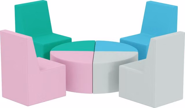 Set di 8 blocchi in schiuma morbida AIYAPLAY per bambini con design tavolo e sgabelli per arrampicata in PU, Multicolore
