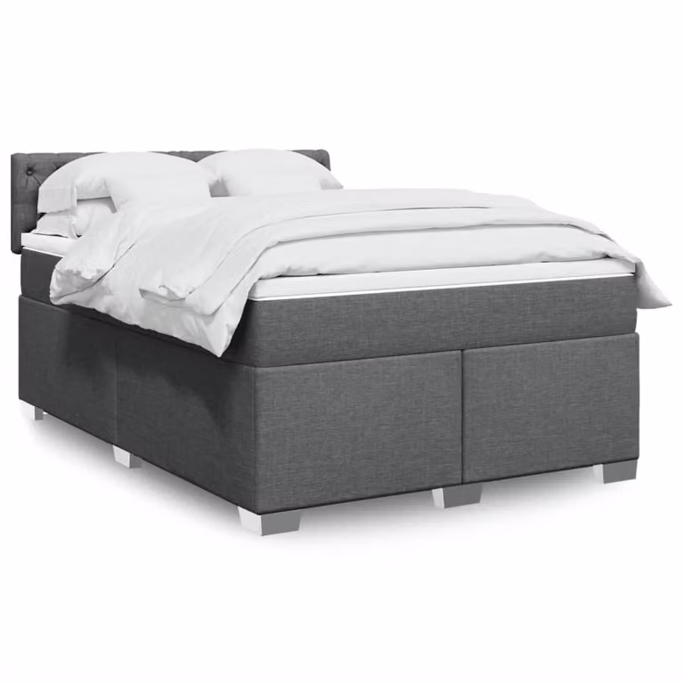vidaXL Giroletto a Molle con Materasso in Tessuto Grigio e Bianco L/P/H: 140 x 190 x 100,5 cm