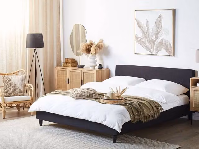 Letto 160 x 200 cm telaio a doghe in tessuto Nero contemporaneo