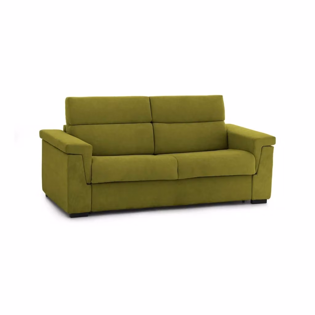 Divano Letto Rigolato DMORA a 2 Posti con Rivestimento Sfoderabile in Tessuto Verde L: 185 cm, P: 95 cm – 2