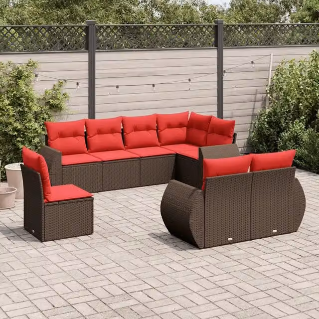 Set Divani da Giardino 8 pz con Cuscini Marrone in Polyrattan 3221643