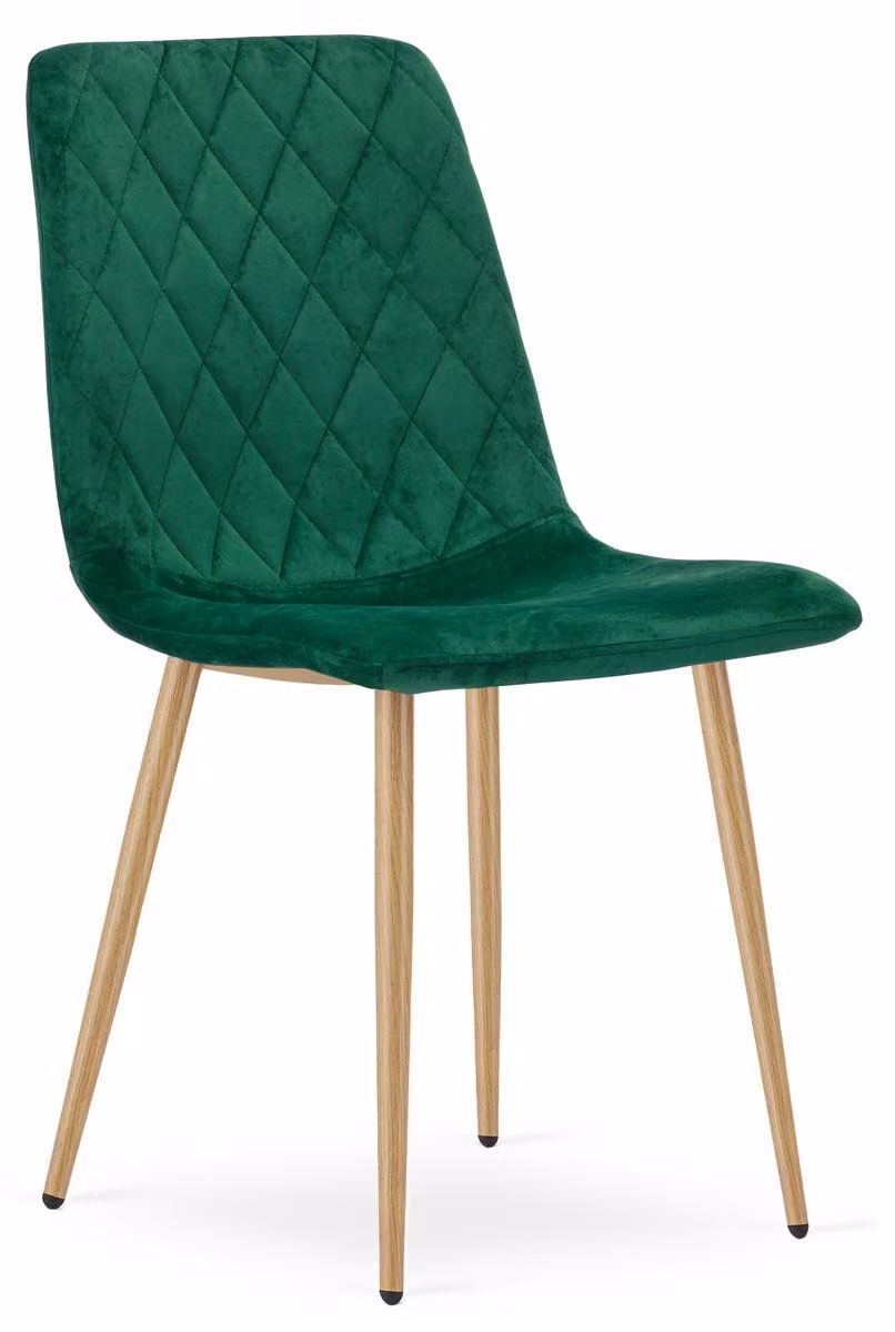 Sedia Turin in velluto verde scuro con gambe effetto legno