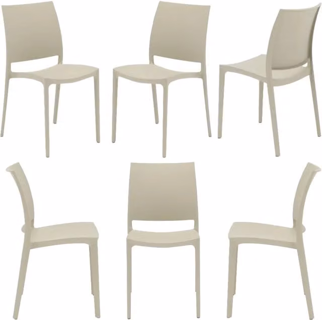 Set 6 sedie in polipropilene MOON impilabile resistente ai raggi UV design moderno ideale per sala da pranzo, cucina, giardino, bar, colore Corda