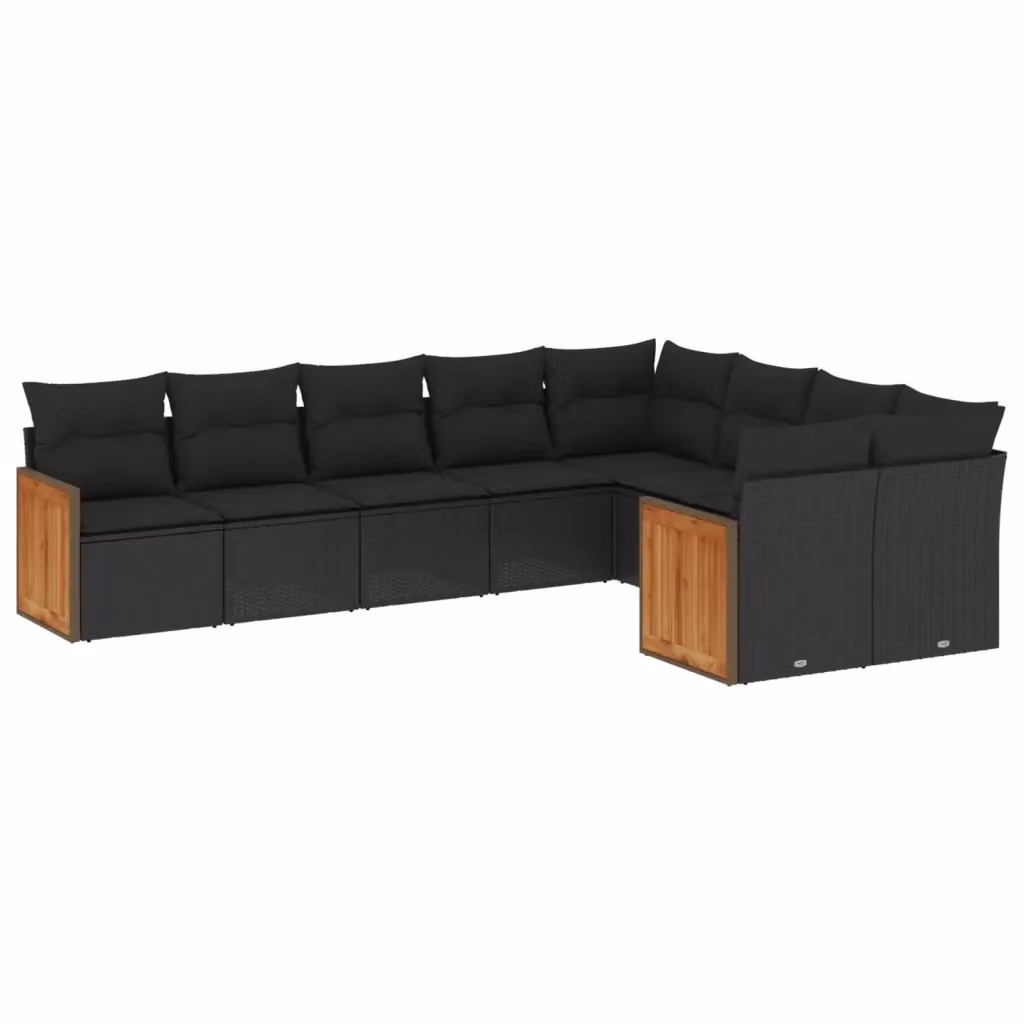 vidaXL Set Divani da Giardino a L in Polyrattan Nero con Cuscini Imbottiti e Coperture Rimosse – 2