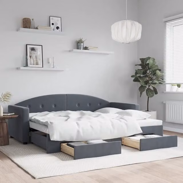 Divano Letto Estraibile Cassetti-Sofa Letto-Daybed Grigio Scuro 80x200cm Velluto 522103