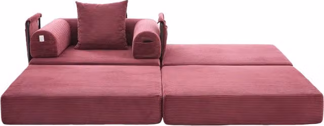 Poltrona modulare in tessuto a coste con poggiapiedi, struttura metallica stabile, imbottitura ergonomica per comfort prolungato, colore naturale