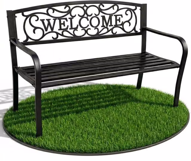 Panchina da giardino Akord nera con braccioli in acciaio verniciato a polvere, Larghezza: 127 cm