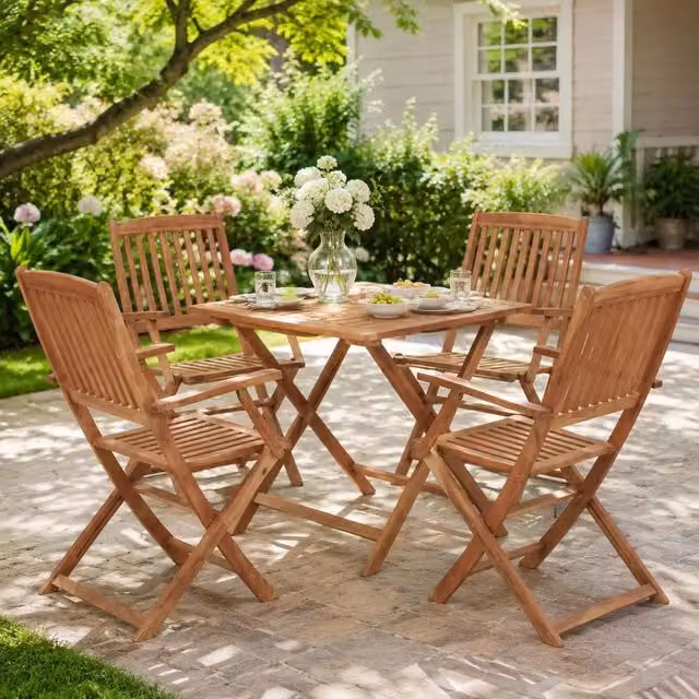 Folding Garden Chairs, Set Of 4, Made Of Solid Acacia Wood