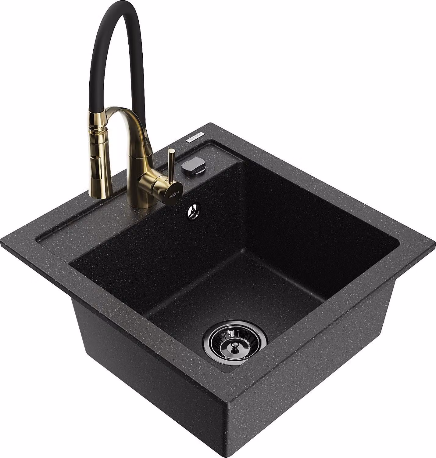 Mexen Vito lavello da cucina in granito a 1 vasca con rubinetto da cucina Aster, nero/argento metallico- 6503-73-73450-57-B