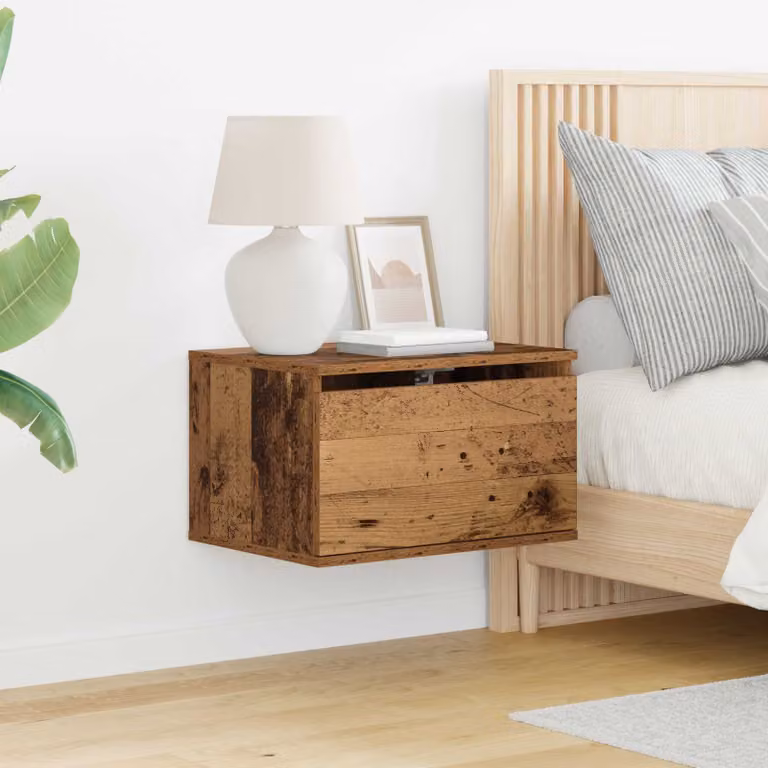 Set di 2 comodini sospesi vidaXL in legno effetto rustico marrone con illuminazione integrata