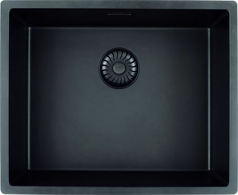 Caressi Black Line lavello quadrato per installazione a filo, CAGRPP50BK-FL, lavello da cucina nero 54 x 44 cm