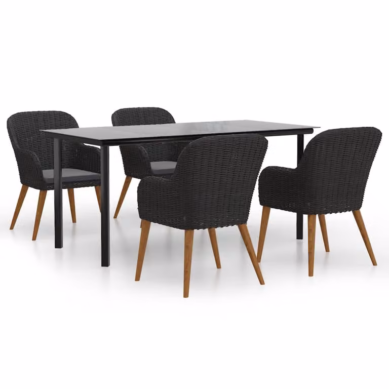 Set da Pranzo da Giardino 5 pz con Cuscini Nero