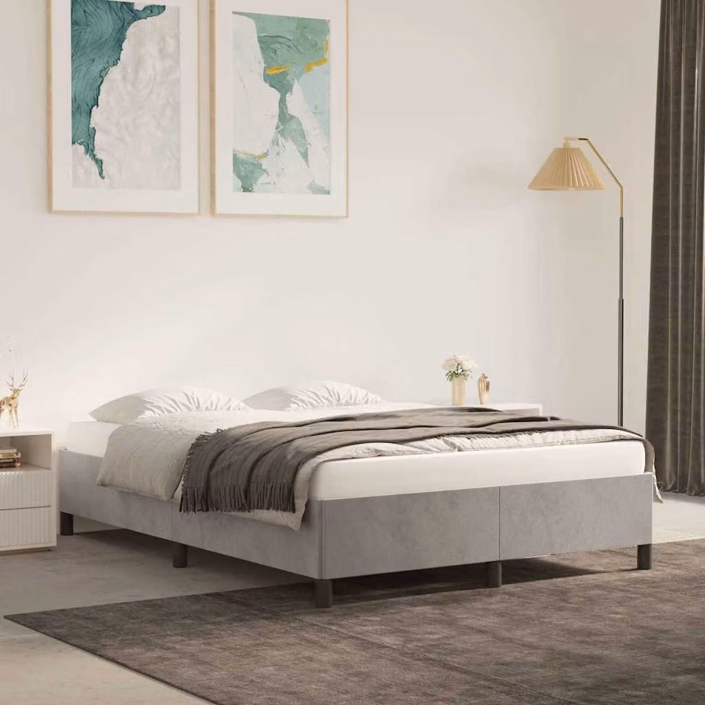Giroletto vidaXL senza materasso in velluto grigio chiaro L: 140 cm, P: 190 cm