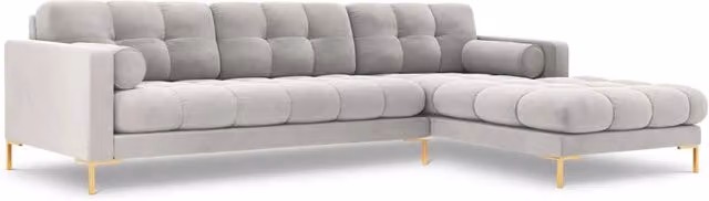Divano angolare destro Bali di Cosmopolitan Design in velluto argento, 5 posti, L 293 x P 105 x H 75 cm