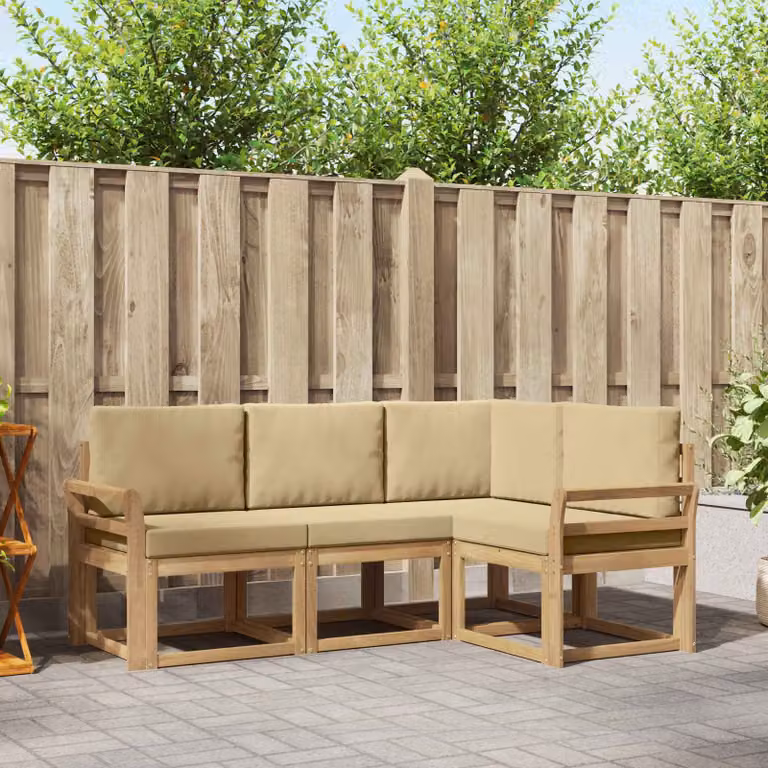 Set di divani da esterno vidaXL 4 pezzi in legno di acacia con cuscini bianchi e beige per giardino e terrazza