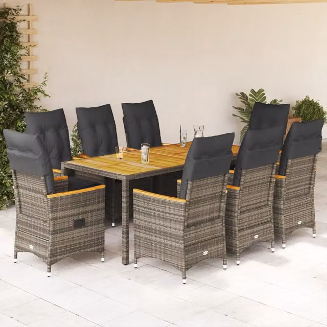 Set da pranzo da giardino vidaXL in legno di acacia e polyrattan grigio, 9 pezzi